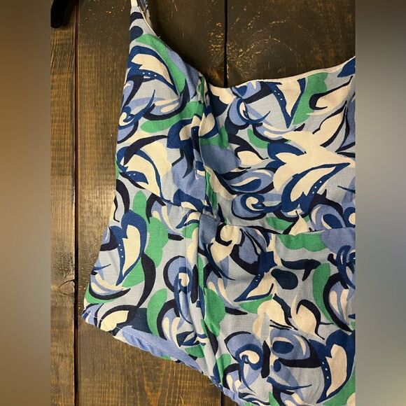 Retro Abstract Print Cropped Swim‎ Tank Blue Green White Summer Beach Pool A40 - Picture 2 of 8